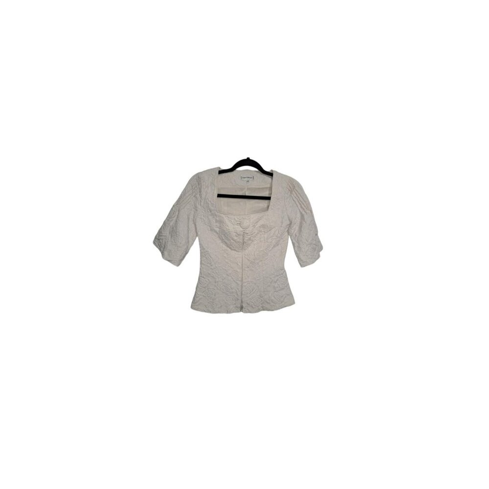 Anne Fontaine Paris Embossed Rosette Jacket Cream Floral Wedding Euro 34 Flaw